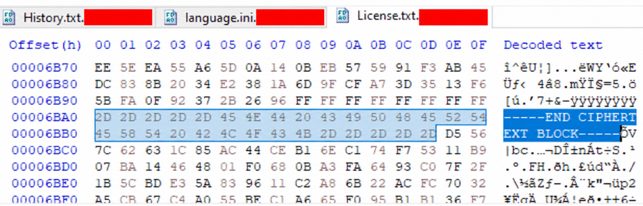 Estructura hexadecimal de archivo cifrado por Qilin